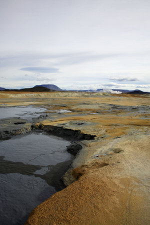 The volcanic Namaskaro landscape in Icelandの写真素材