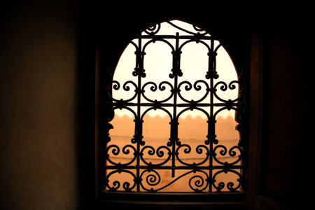Decorative window in old Marrakech building Moroccoの写真素材