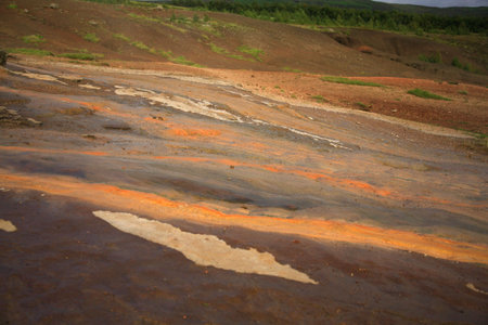 Coloured geothermal landscape in Icelandの写真素材
