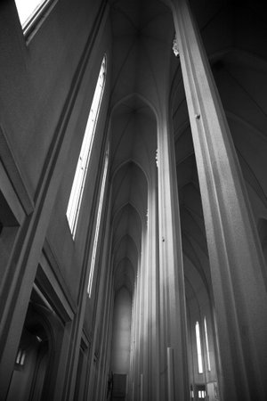 Inside Hallgrimskirkja Church Reykjavik Icelandの写真素材
