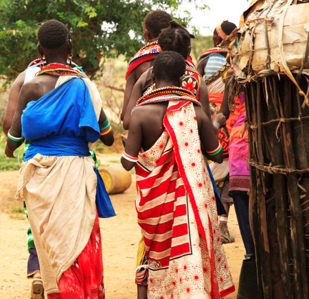 The women and children of the Samburu tribe Kenyaの写真素材