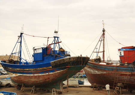 Boat yard Essaouira Moroccoの写真素材
