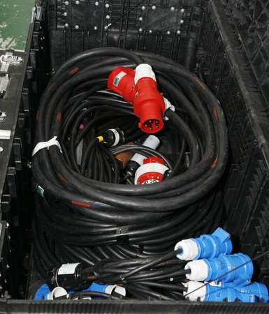 A black box full of cablesの写真素材