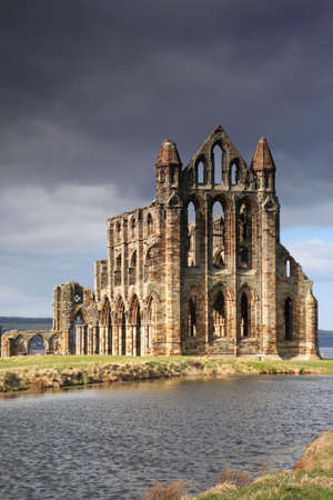 Whitby Abbey lit by the sun North Yorkshire Englandの写真素材
