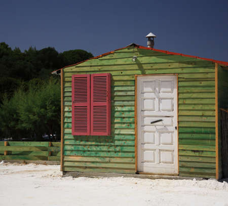 Green beach hut Kefalonia Greeceの写真素材