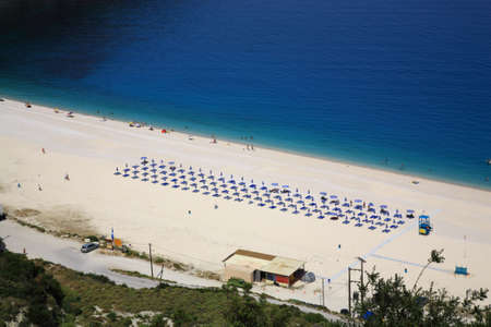 Sunbeds on Myrtos Beach, Kefalonia Greece
の写真素材