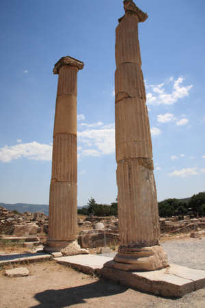 2 ancient columns at Ephesus in Turkeyの写真素材