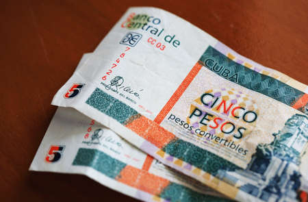 Five Convertible Cuban Peso Notes used by tourists in Cuba の写真素材