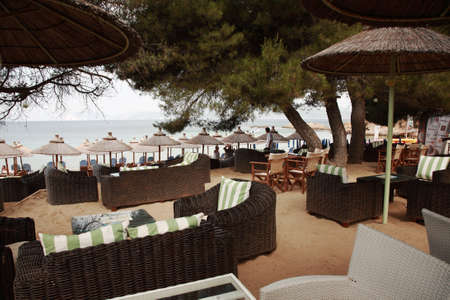 Swanky beach bar on Banana Beach, Skiathos, Greeceのeditorial素材