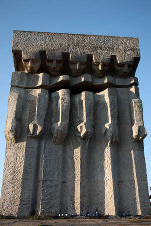 Huge granite monument at the former Plaszow concentration camp, Krakow, Polandのeditorial素材