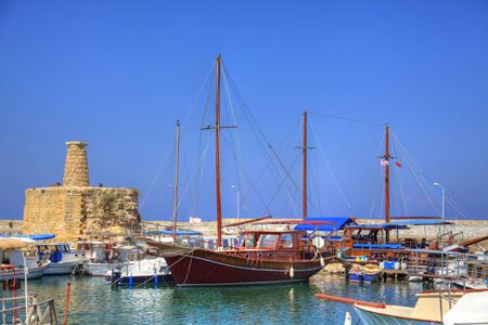 Harbour with boats in Kyrenia, North Cyprusの写真素材