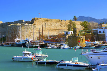 Harbour and medieval castle in Kyrenia, North Cyprusのeditorial素材