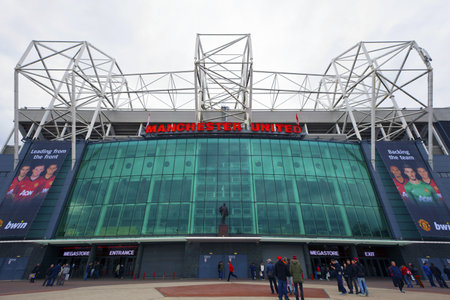 MANCHESTER, UK - April 21: Old Trafford stadium is home to Manchester United one of the wealthiest and most widely supported football teams in the world.  Manchester April 21, 2013.のeditorial素材