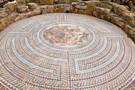  Ancient mosaics at the Archaeological Helenistic and Roman site at Kato Paphos in Cyprus のeditorial素材