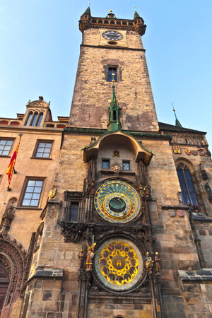 The Orloj is mounted on the southern wall of Old Town City Hall in the Old Town Square.のeditorial素材