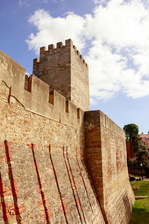External wall  and tower of the  Lisbon Castle Castelo de Sao Jorge.のeditorial素材