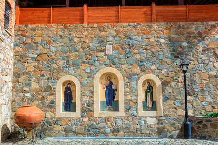 Religious images by the entrance to the Machairas Monastery established in 12th century, dedicated...
