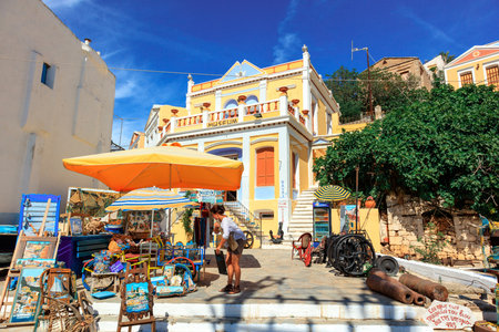 SYMI ISLAND, GREECE - JUNE 11, 2016: The Nautical Museum on the island of Symi in Agean Sea.のeditorial素材