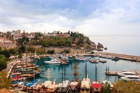 ANTALYA, TURKEY - NOVEMBER 8, 2016: Small marina in the historic Old Town of Antalya, known as Kaleici.のeditorial素材