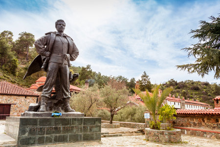 LAZANIAS, CYPRUS - MARCH 12, 2016: Monument to Grigoris Afxentiou close to Machairas Monastery on the slopes of Mount Kionia in Cyprus.のeditorial素材