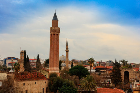 ANTALYA, TURKEY - MARCH 8, 2017:  Rooftops in the old downtown of Antalya with Yivli minaret.のeditorial素材