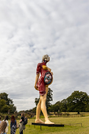 WAKEFIELD, YORKSHIRE, UK - September 18, 2019: Scenic surroundings at the Yorkshire Sculpture Park ideal for displaying major works of Damien Hirst.のeditorial素材