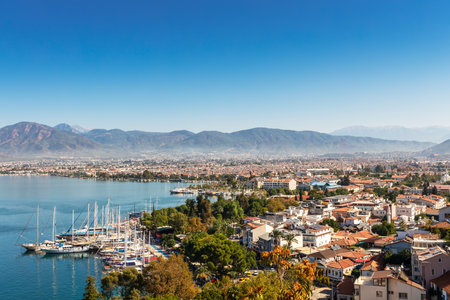 Scenic view of a port city of Fethiye in Turkey.のeditorial素材