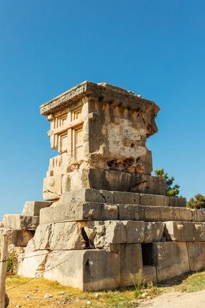 Monumental tomb at Xanthos an ancient city of Lycia in Antalya province of Turkey.のeditorial素材