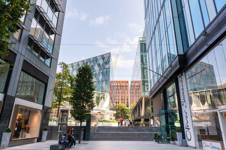 MANCHESTER, UK - September 20, 2020:  Modern buildings at The Avenue Quarter in Manchester, England.のeditorial素材