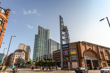 MANCHESTER, UK - September 20, 2020: Old and new buildings of Deansgate in Manchester.のeditorial素材