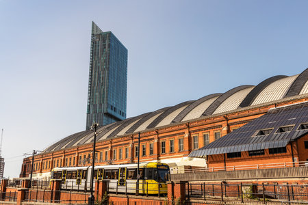 MANCHESTER, UK - September 17, 2020:  Manchester Central Convention Complex, formerly G-Mex Centre with Beetham Tower in background.のeditorial素材