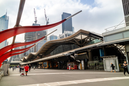 MELBOURNE, AUSTRALIA - March 21, 2019:  Southern Cross Station, formerly Spencer Station in Melbourne viewed from the pedestrian bridge.のeditorial素材