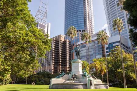 SYDNEY, AUSTRALIA - April 6, 2019: The statue of Captain Arthur Phillip the first governor of New South Wales from 1788 to 1792 in Sydney city centre.のeditorial素材