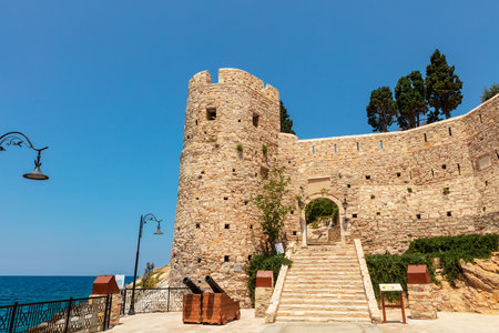 Historic castle on the small island across the bay of Kuadasi, Turkey.の写真素材