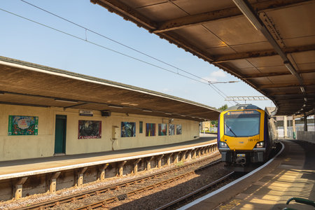 Carnforth, Lancashire, UK - July 21, 2021:  Train arriving at the Carnforth Station, famously...