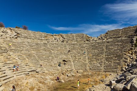 SELGE, TURKEY - November 5, 2021: Ruins of the Roman theatre at Selge (now village Altinkaya), dates back 13th century BC.のeditorial素材