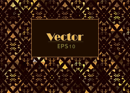 Gold and black invitation card design with vector mandala pattern. Vintage ornament template. Can be used for background and wallpaper. Elegant and classic vector elements great for decoration.のイラスト素材