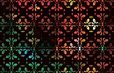 Embroidery seamless pattern with colorful flowers, leaves and berries on black background. Fashion design for fabric, textile, wrapping paper. fantasy print. vector illustration.のイラスト素材