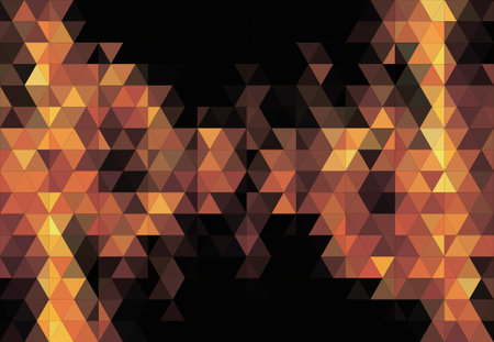 Low poly pattern in Halloween colors. Abstract mosaic of black, brown, orange, yellow triangles....