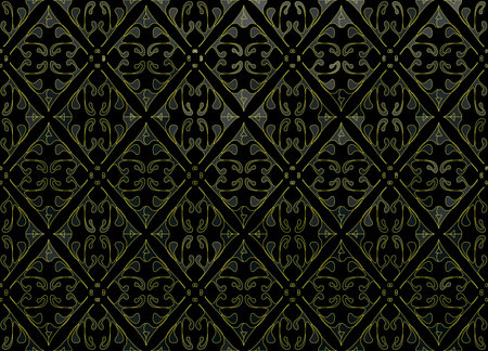 Luxury seamless pattern golden vegetable decor of leaf peony glitter and glow on a black backgroundのイラスト素材