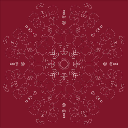 white abstract linear rosetteabstract openwork linear white futuristic ornament on an claret backgroundのイラスト素材