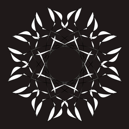 white mandala. Round Ornament Pattern on black background. vector illustration.のイラスト素材