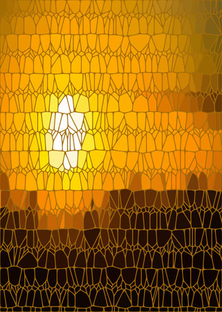 Vector color stained-glass window style illustration of the sunset. A stylish mosaic background, the sunset over the trees.のイラスト素材