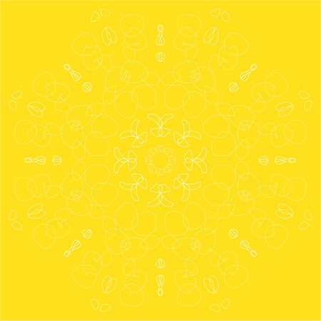 yellow abstract linear rosetteabstract openwork linear white futuristic ornament on an orange backgroundのイラスト素材