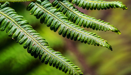 Green fern on a blurred background. Macro photo of a fern. tropical leaves