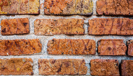 red old brick wall background, brick wall texture, structure. old broken brick, cement joints,...