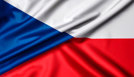 Fabric texture flag of Czech Republic. Flag of the Czech Republic waving in the wind. Czech Republic...