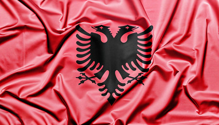 close up waving flag of Albania. flag symbols of Albania.の写真素材