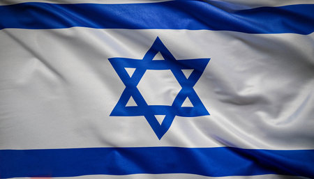 The bright waving flag of Israel. background design. National pride of Israel. Patriotism and...