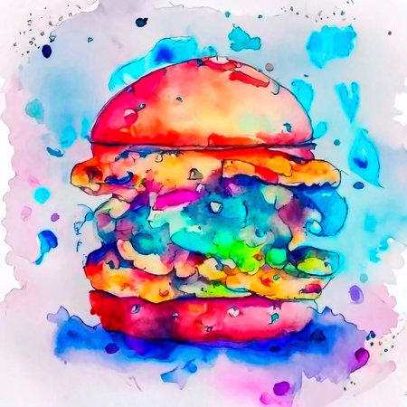 Delicious Burger Sandwich Isolated Beautiful Watercolor Painting Illustration Vectorの素材
